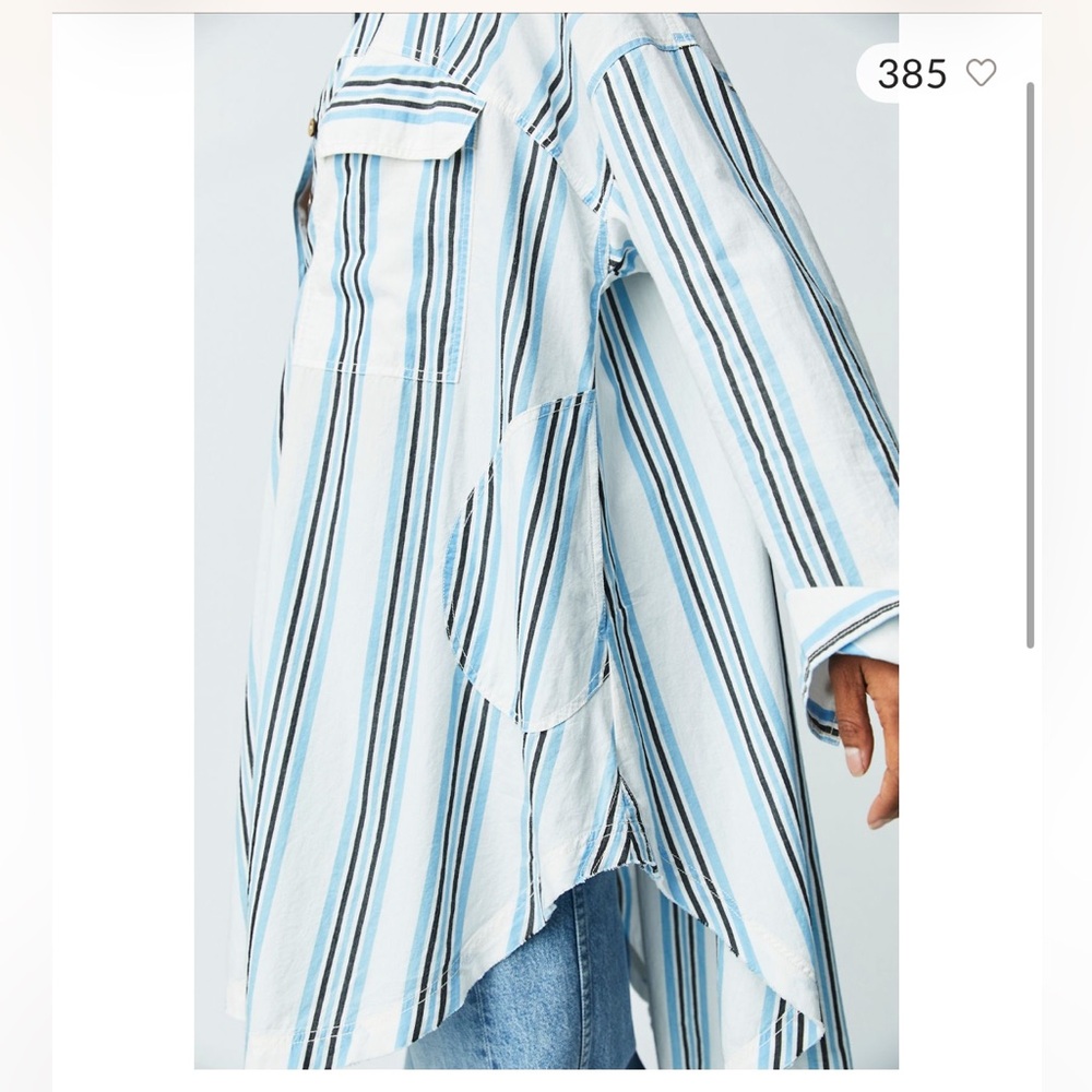 Free People Blue and White Poppy Buttondown Shirtdress